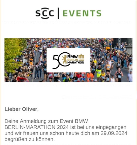Anmeldebestätigung zum Berlin Marathon