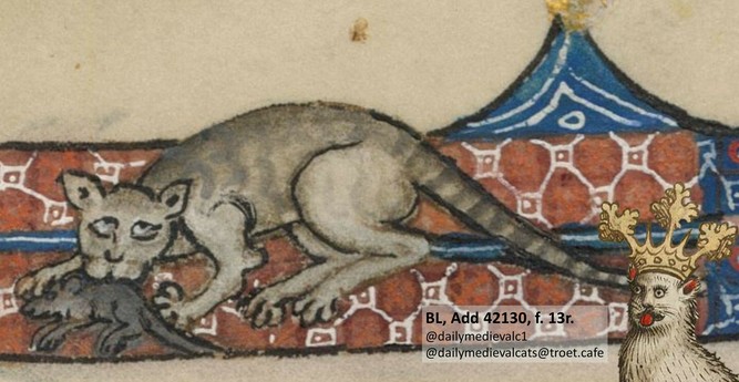 Picture from a medieval manuscript: A cat looking up