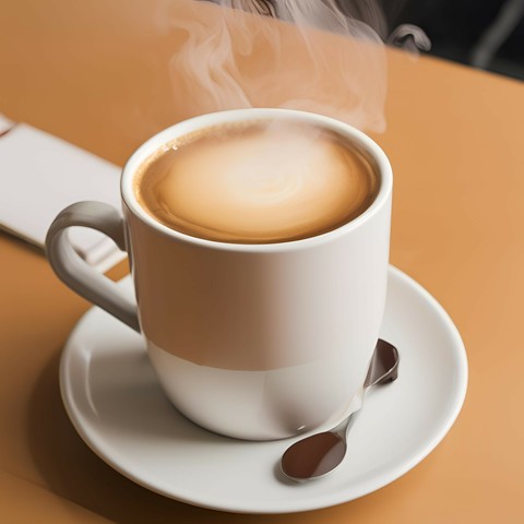 Eine große Tasse dampfender Kaffee