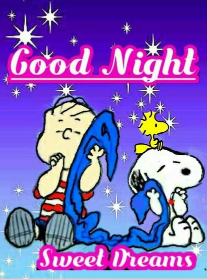 Linus und Snoopy mit Kuscheldecke wünschen Dir eine gute Nacht 