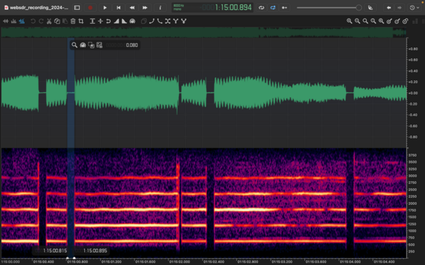 a gap in some audio which sounds like interference and lasts for exactly eight hundredths of a second