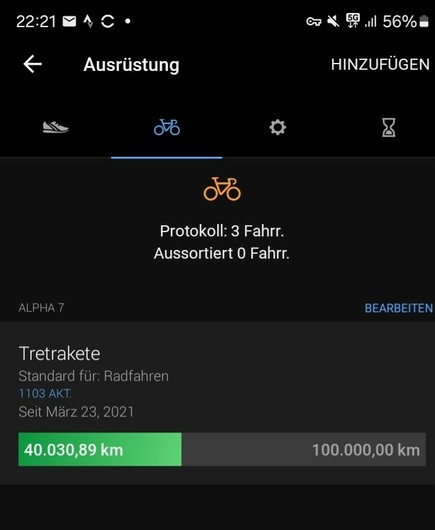 screenshot der Garmin App mit Angabe der 40.030,89 km und 1.103 Aktionen.