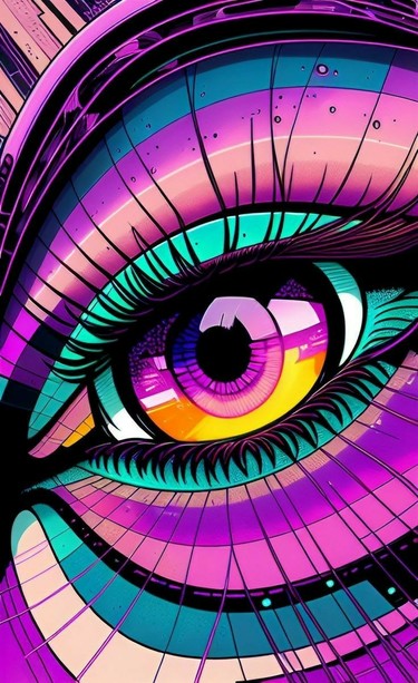 Streetart-Illustration: beobachtendes Auge, das die Welt zu vermessen scheint.