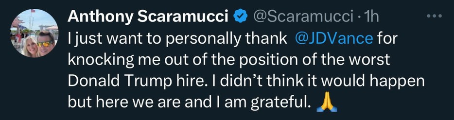Tweet by Anthony Scaramucci:
