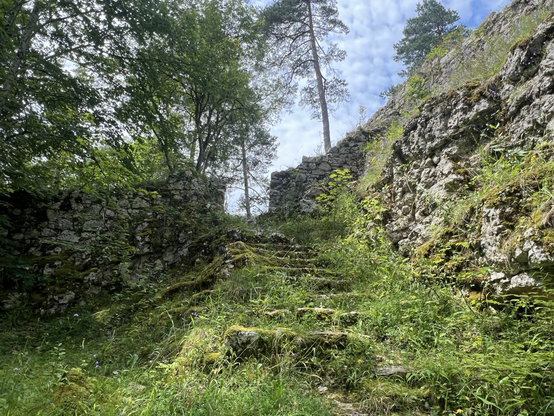 Steine Steintreppe hinauf zur Burg