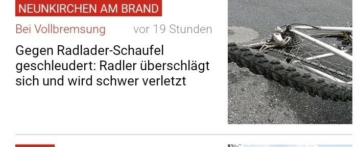 Bei Vollbremsung
Gegen Radlader-Schaufel geschleudert: Radler überschlägt sich und wird schwer verletzt