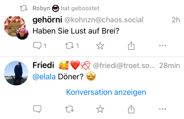 Screenshot meiner Timeline.
Tröt oben:
