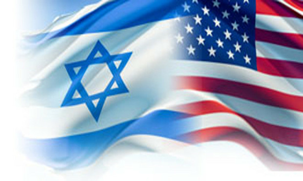 Verbundene Flaggen von Israel und USA.