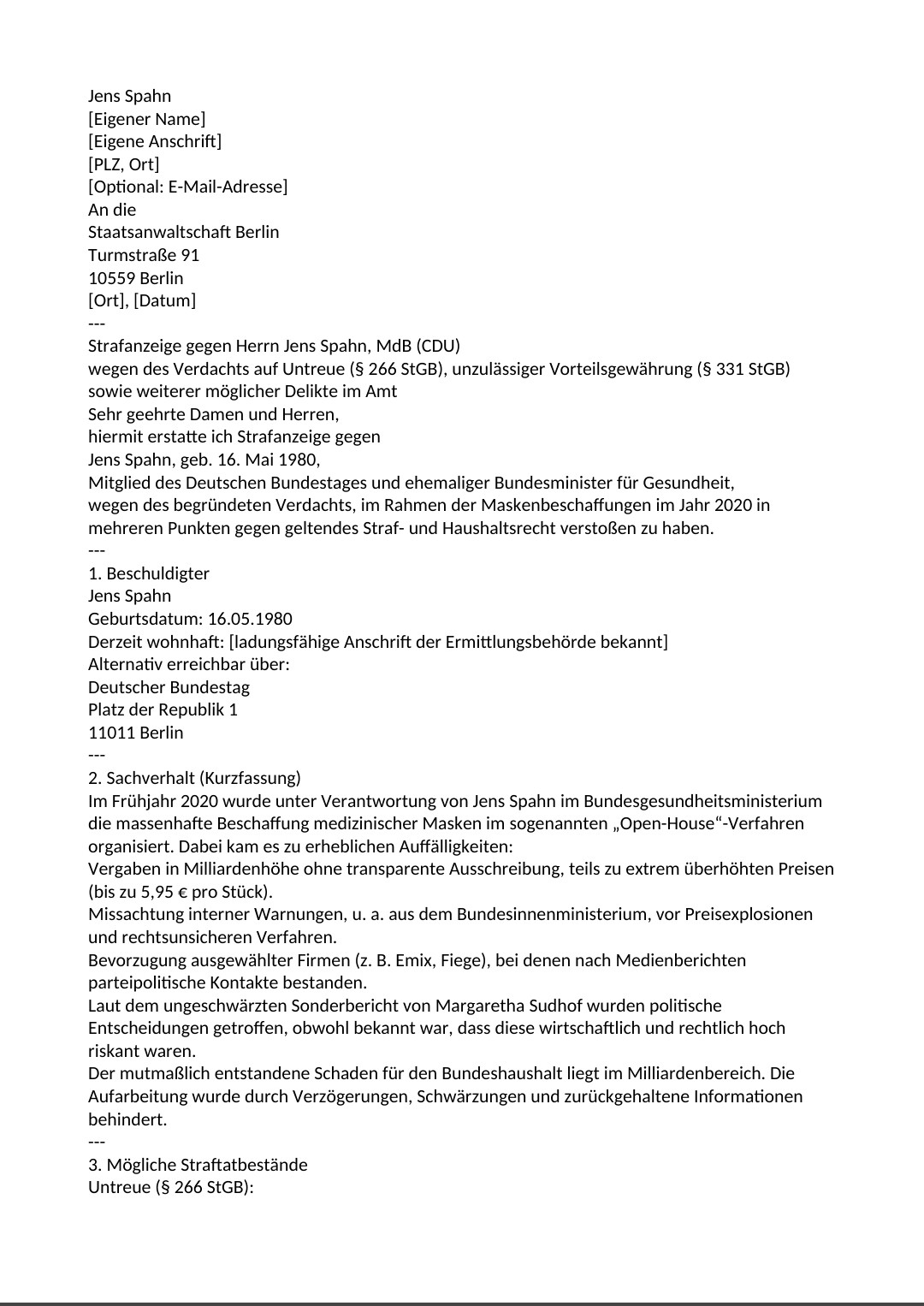 Musterklage gegen Jens Spahn (Seite 1)