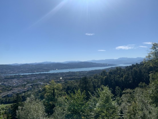 Blick von der Flanke des Üetlibergs Richtung Zürichsee. Wie immer noch links der Säntis, Mitte rechts die Glarner Alpen mit dem Vrenelisgärtli. Den Muni sieht man nicht.