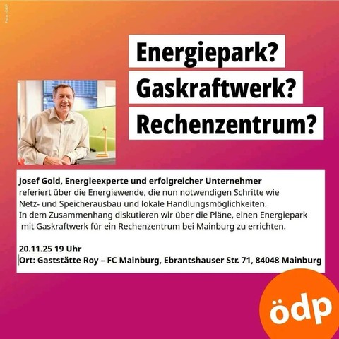 Veranstaltungshinweis der ÖDP Mainburg am 20.11. 19 Uhr Gasstätte Roy über Erneuerbare Energien