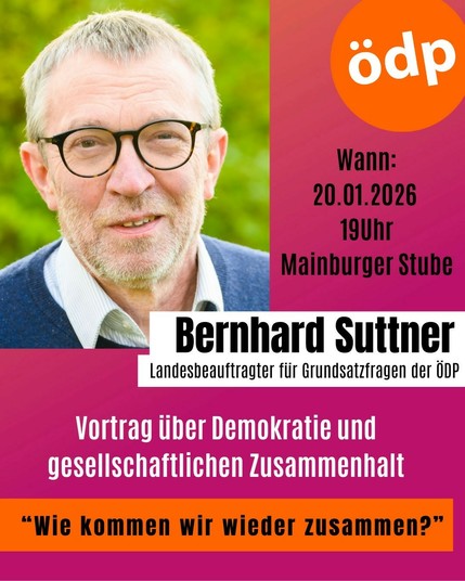 Mann mit Bart und Brille auf einem Veranstaltungsplakat der ÖDP