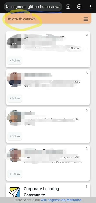 Übersicht von Account mit Anzahl der Tröt zum oben aufgeführten Hashtag 

Die Webseite aus dem Tröt ist auch erkennbar 

Die Bilder und Claims der Nutzer sind schaffriert und nicht erkennbar 