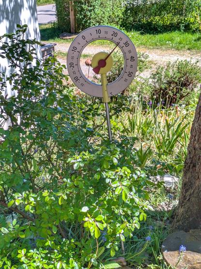 ein analoges, rundes Thermometer zeigt 26° an, im Schatten 