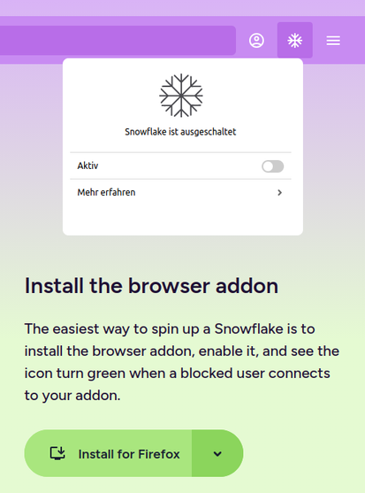 Bild des Snowflake Tor Addins für Firefox