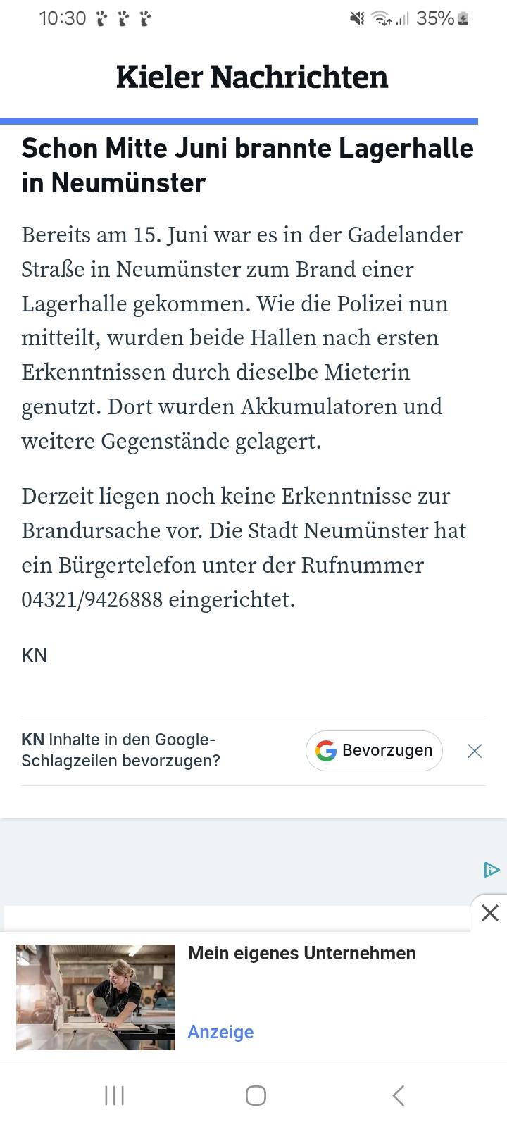 Bereits Mitte Juni brannte es zweimal in einer Lagerhalle in der Akkus in Brand gerieten,allerdings in einem anderen Stadtteil hier in Neumünster