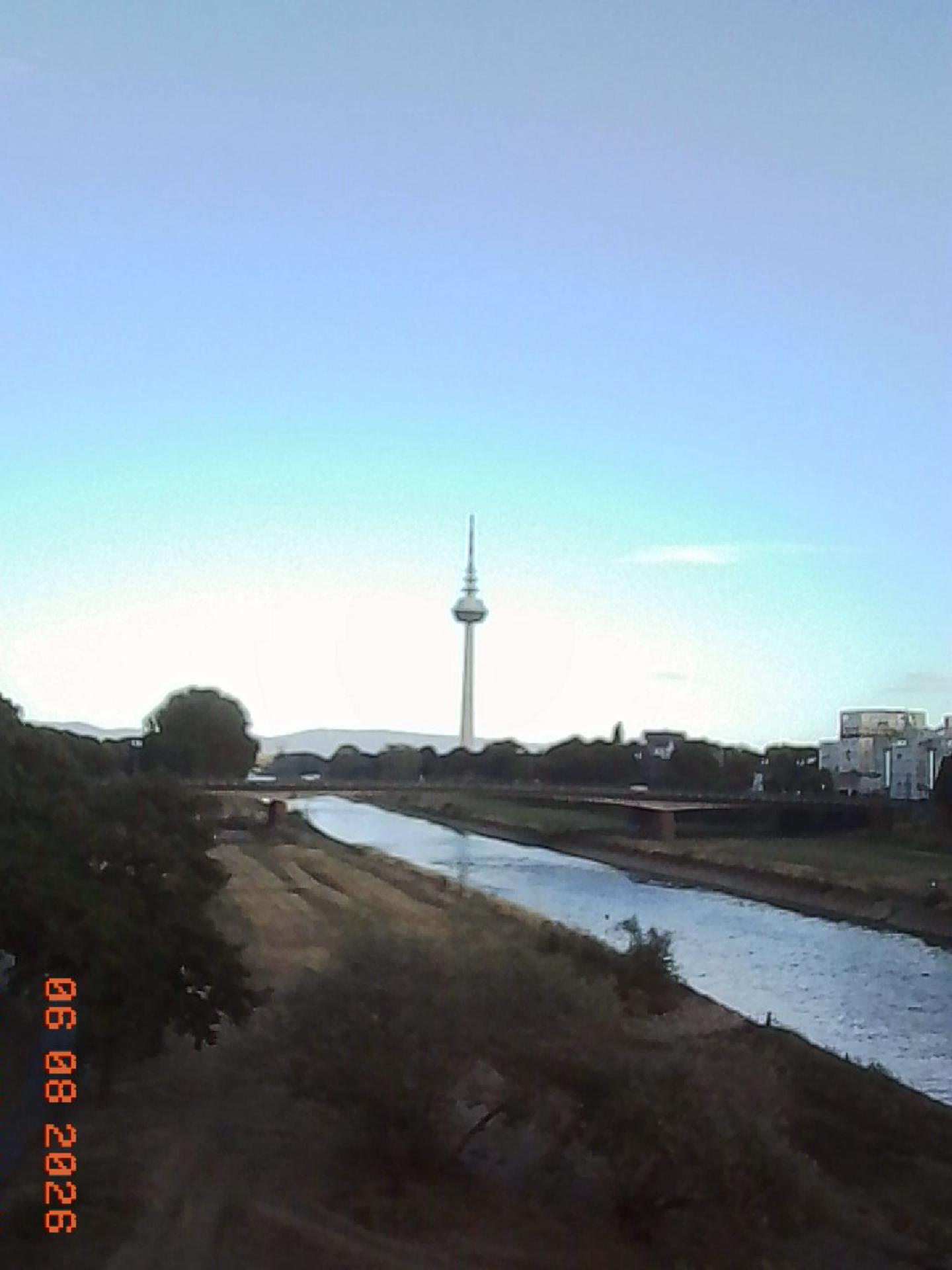 Der Neckar mit dem Mannheimer Fernsehturm am Ufer.