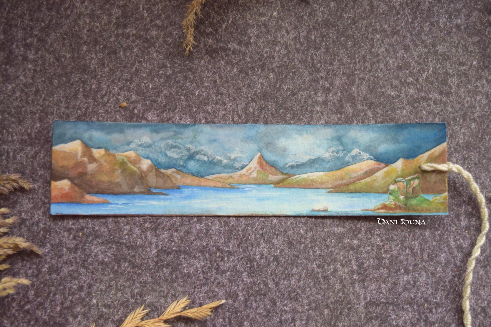 Berg Lesezeichen Aquarell | Handgemalt Landschaft Fantasy | Geschenk Buchliebhaber Leseratten | Original Kunstwerk by Dani Iduna